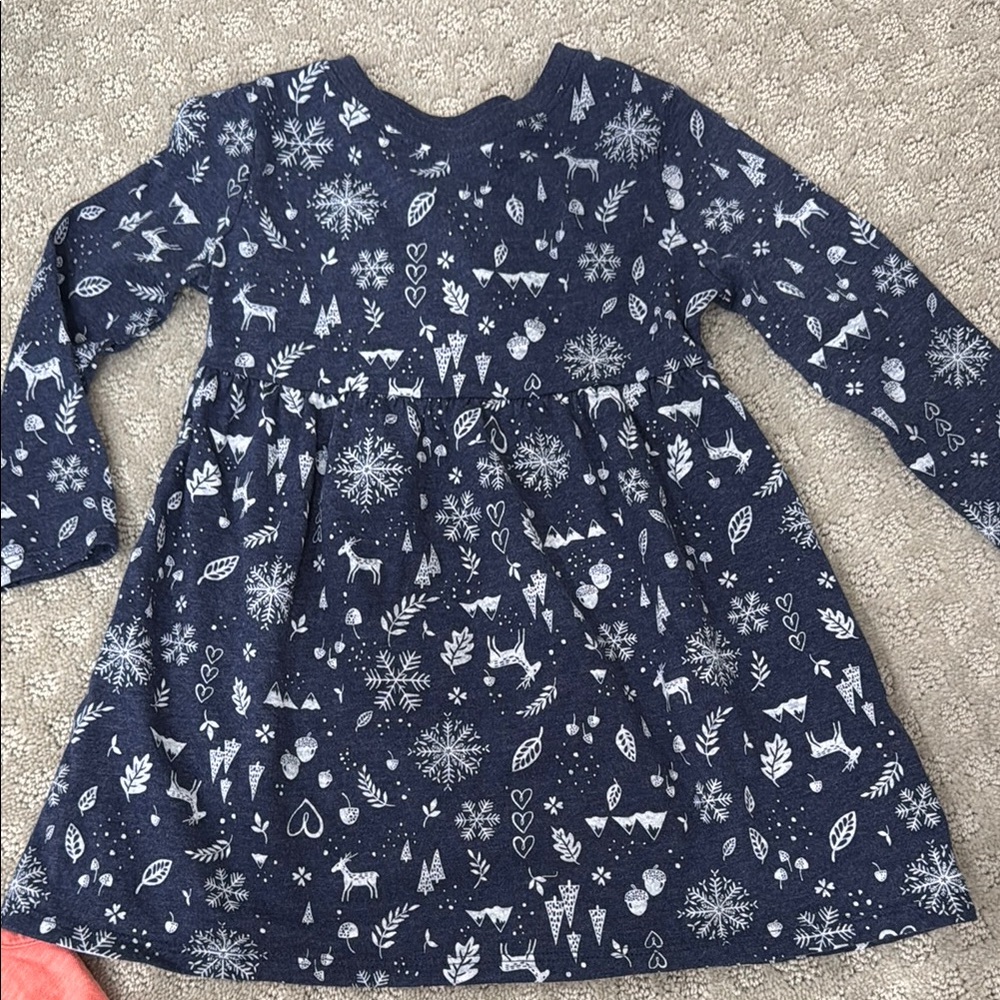 Navy Blue Kids Dress with White Patterns